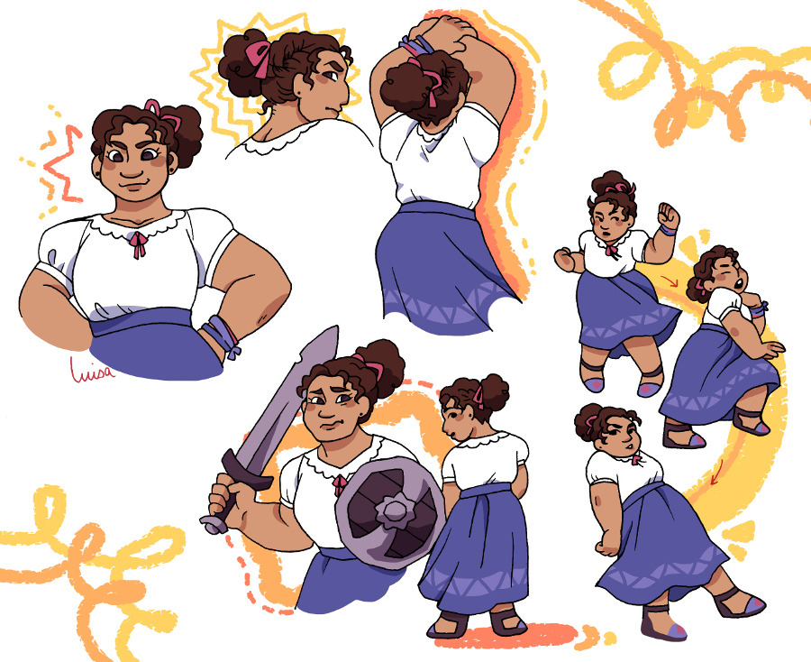 luisa is my favorite madrigal! most of these are screenshot redraw, except for the last one where the sisters are dancing 

