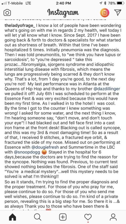 queensofrap:  Please keep The Lady Of Rage in your prayers. 