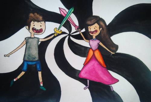 Iain’s #anniversary card 😊  #painting #card #art #mywork #adventuretime #adventuretimefanart #fanart #cartoon #me #us #watercolour #gouache #paint #princess #sword #swordfight