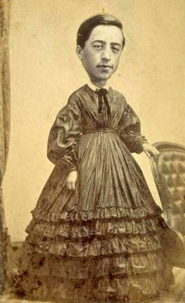 Man’s head superimposed on the body of a woman, 1860&rsquo;s.