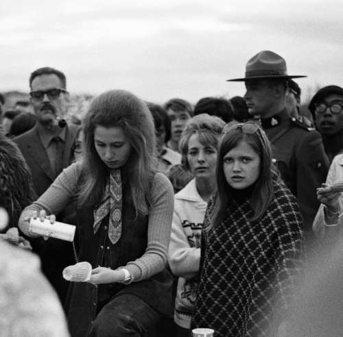 Princess Anne salts her corn, Yellowknife, Canada, 1970