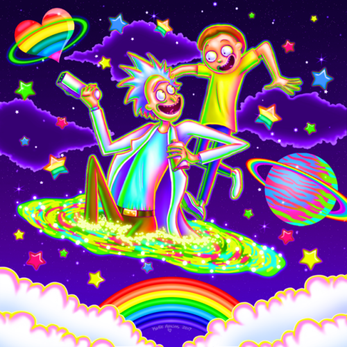 the-littlest-exorcist: In preparation for Season 3, I present to you… Rick and Morty in the style of Lisa Frank 