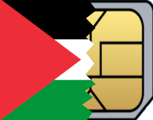 graphic of the Palestinian flag mixed with the depiction of an electric sim card/chip