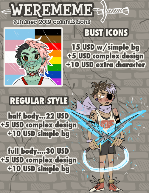 summer commissions are open! only offering two types of commissions this go around, if there’s somet