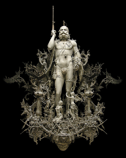 odditiesoflife:  Incredible Intricate Mixed Media Sculptures Kansas-based artist Kris Kuksi, previously featured on Curious History, opened his fourth solo show, Revival, at the Joshua Liner Gallery in New York on November 21st. Kuksi continues his use