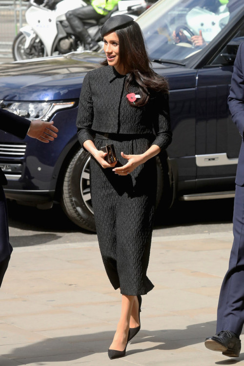 Meghan and Harry attend the Service of Commemoration of Anzac DayEmilia Wickstead Black Textured Ski