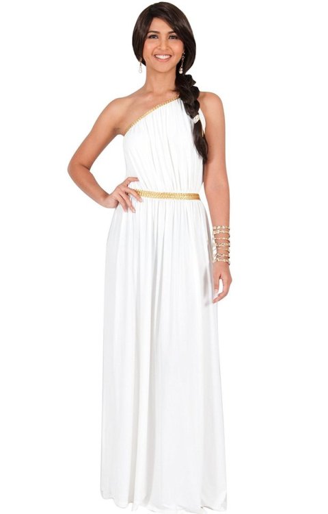 KOH KOH long one shoulder Grecian belted flowy summer maxi dress