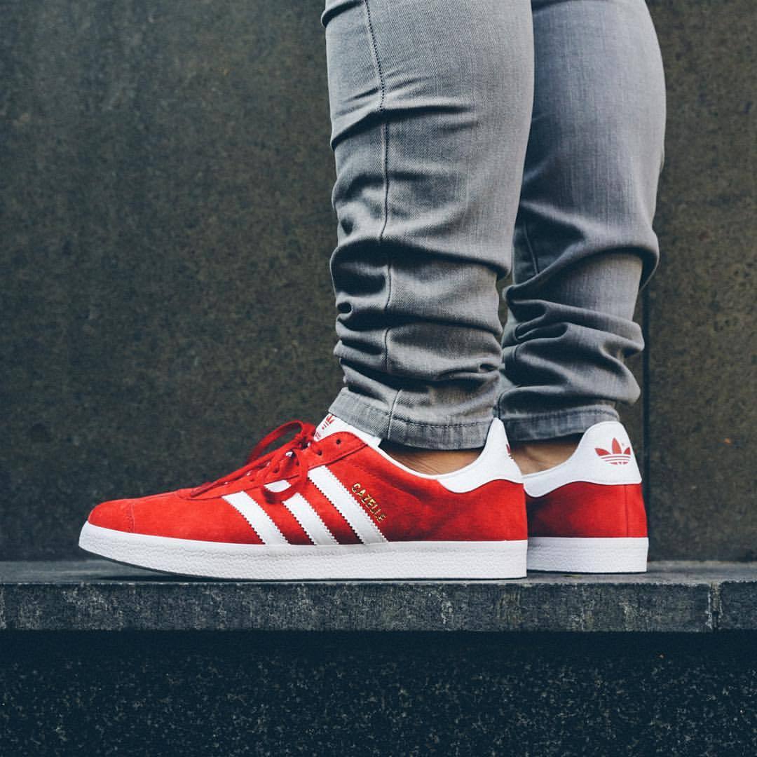 adidas gazelle red outfit