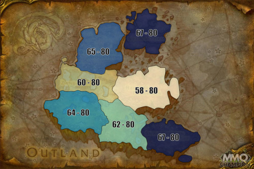 warcraftjournal:Maps of the new leveling zone scaling system.  Basically zones still start at the sa