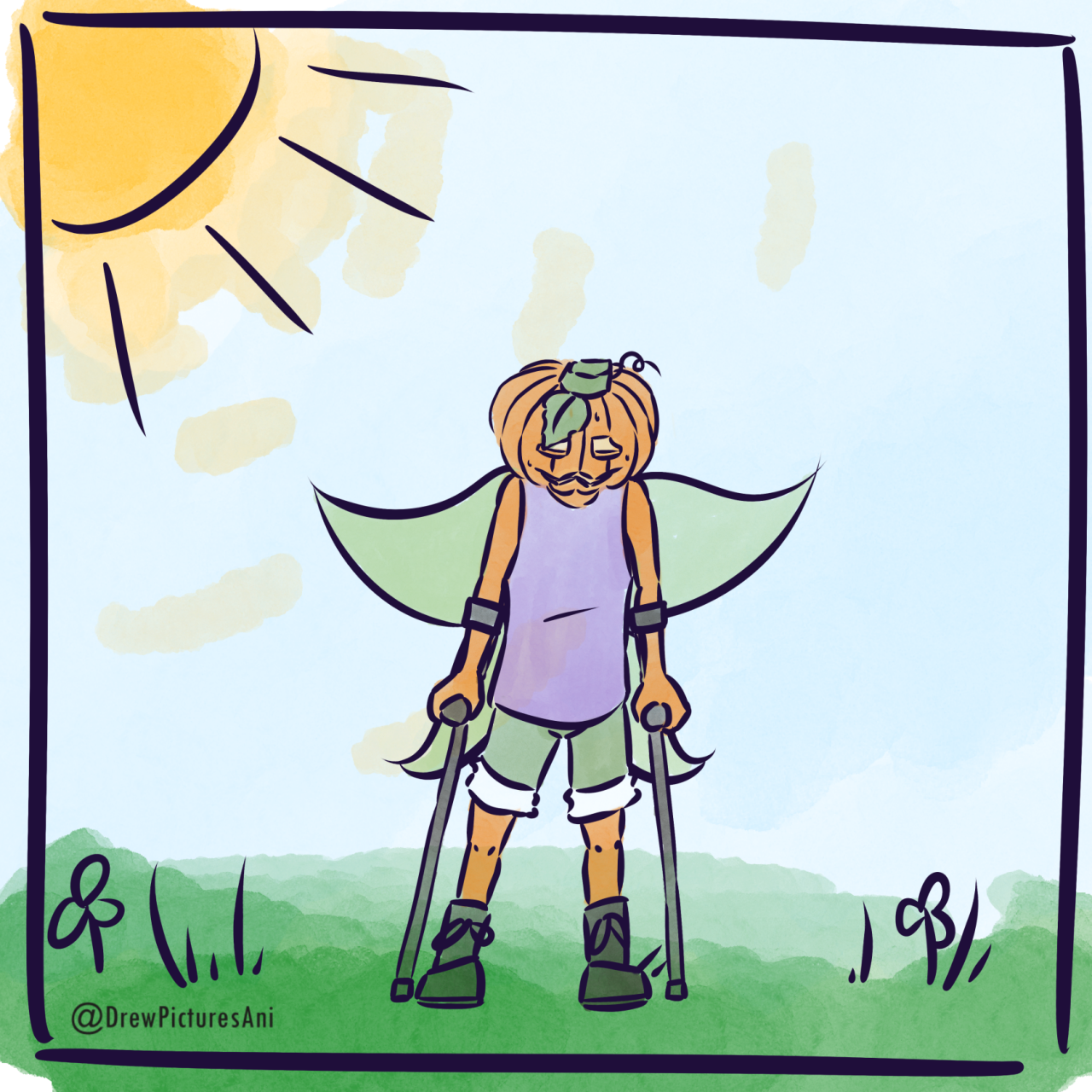 Panel 4. The faerie looks down at their clothing - it is clearly designed for hot weather.