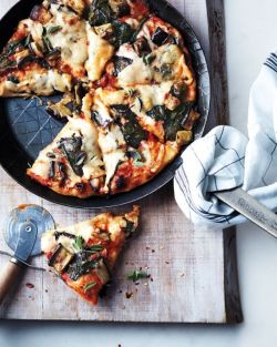 foodiebliss:  Skillet Pizza With Eggplant And GreensSource: Martha Stewart