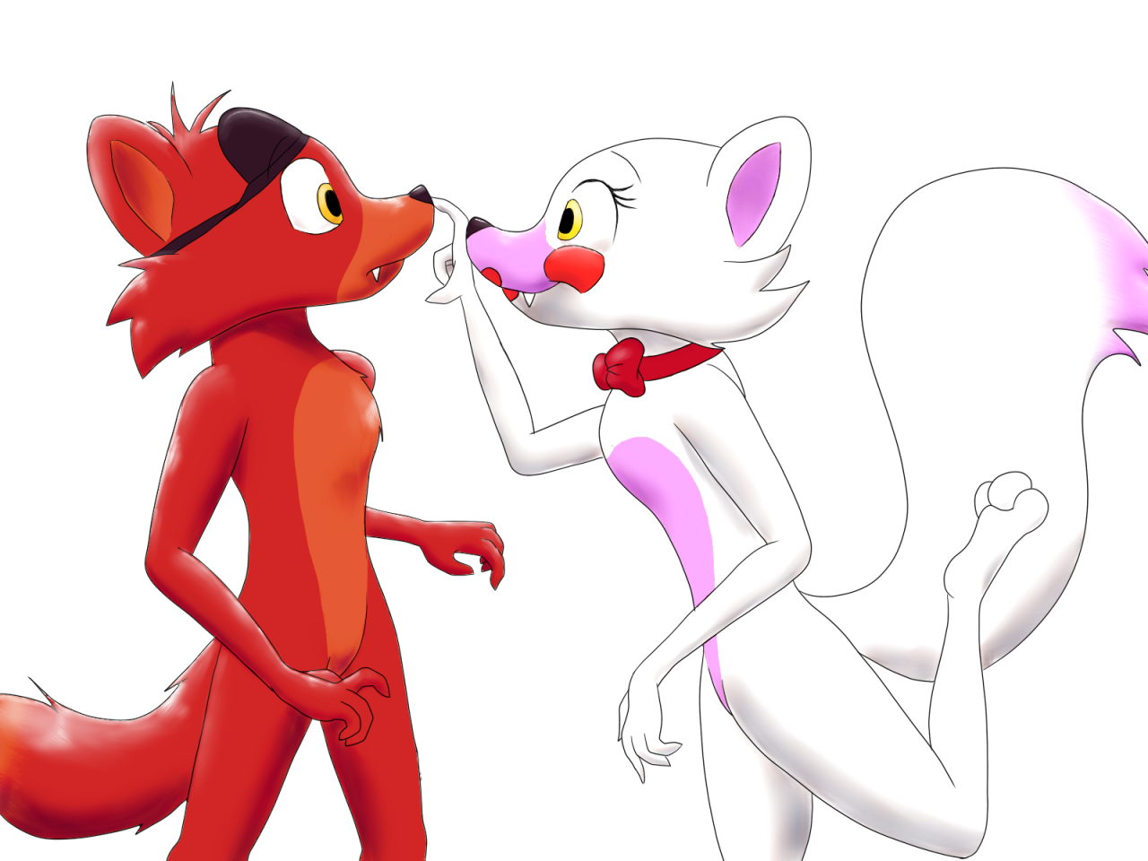 vixyhoovesmod:tin-butt:varce:Finally finished this drawing! Foxy and Mangle (a.k.a.