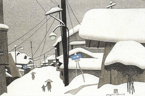 nevver:Winter in Aizu, Kiyoshi Saitō A wonderful selection of woodblock prints of Aizu snow landsca