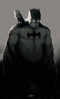 timetravelandrocketpoweredapes:  Batman and the Owl by Jocelyn Joret Artist: DeviantArt / Society6 