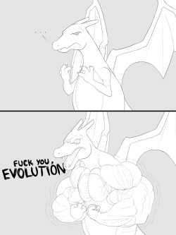 theblbum:  Artist~ ripped - saurain Charzard’s revolution on evolution  Too many rare candies, Charizard&hellip;