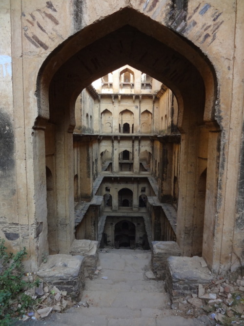 Stepwells are wells or ponds in which the water is reached by descending a set of steps. They may be