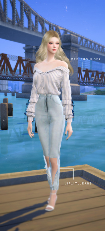 newen092: [Newen] Sims4 Off-shoulder Shirts Top New Mesh All Load 20 Swatches Do not reupload my wor