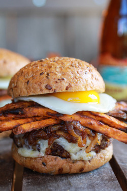 do-not-touch-my-food:  Quinoa Burgers with Sweet Potato Fries and Caramelized Onions