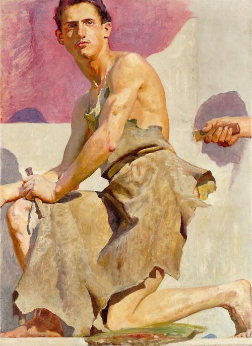 thunderstruck9:Osmar Schindler (German, 1867-1927), Der junge Bildhauer (mit Handstudie) [The young sculptor (with hand study)]. Oil on canvas, 106 x 77 cm.