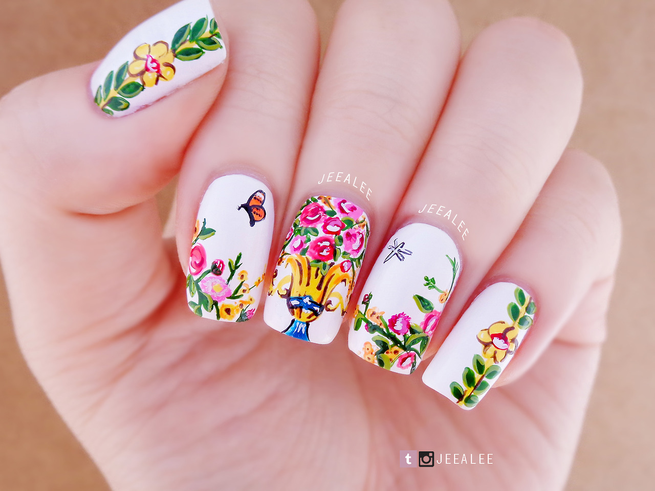 JeeA Lee's Nail Art — Floral Nails inspired by Dolce & Gabbana's...