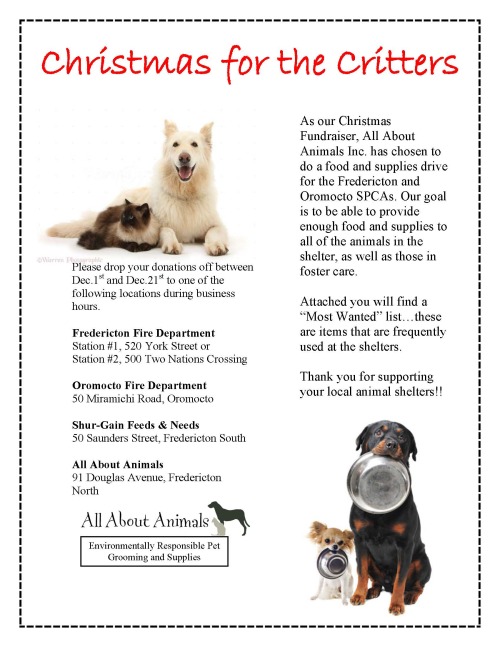 Christmas for the Critters! Fredericton Fire and Oromocto Fire are proud to support our local SPCA&a