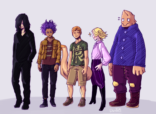 Class 1-A minus Hagakure (who doesn’t have a civilian clothes pic) and Mineta (for grape baby crimes