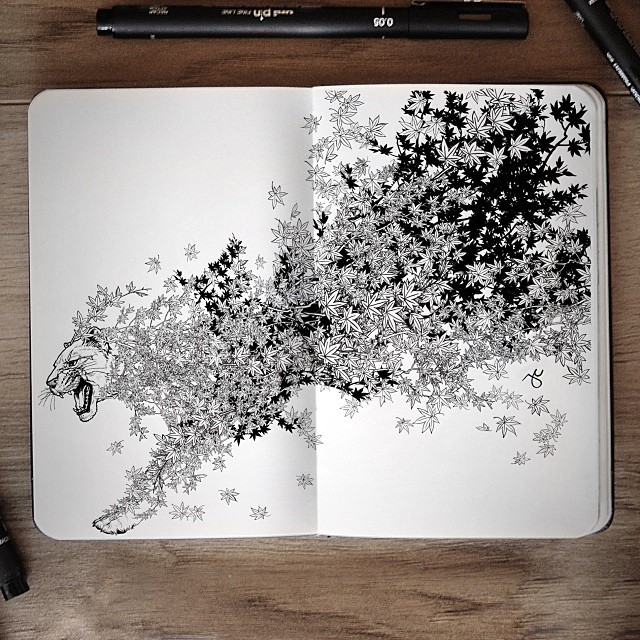 jedavu:  Surreal Hybrid Drawings Bloom and Burst Across Sketchbook PagesSelf-taught