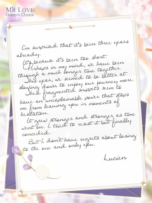 MLQC: 3rd Anniversary LettersHappy 3rd Anniversary! On this special day, he wrote a love letter just