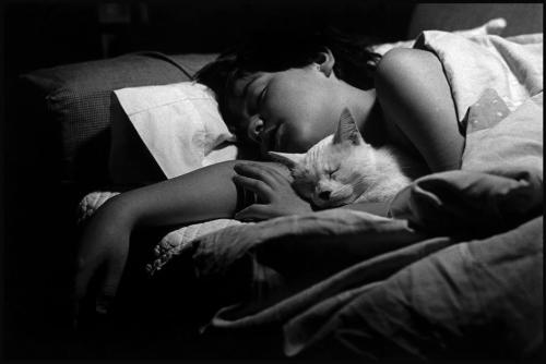  Leonard Freed HOLLAND. 1995. A ten year old boy sleeps with his cat. 
