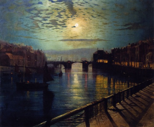 wonderingaboutitall:  Whitby Harbour By Moonlight - John Atkinson Grimshaw 