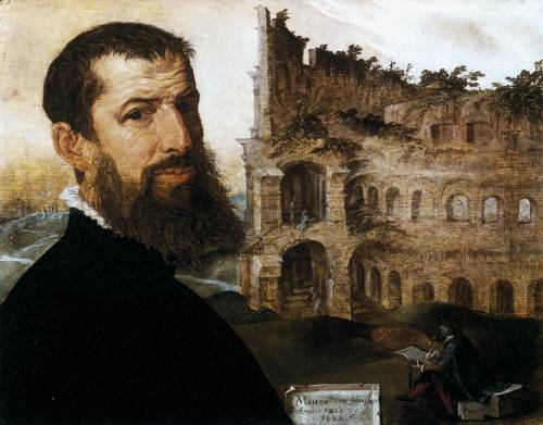 Maerten van Heemskerck, Self-Portrait with the Colosseum, Rome, 1553