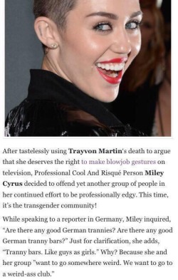 fettyhurts:  vivalawildchild:  drunktrophywife:  Miley Cyrus, lgbtqia+ icon   Literally garbaggio  But she’s “done so much for the LGBT community”