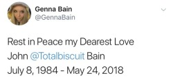 jafffa:  RIP John Bain (aka Total Biscuit) Tweets of Close friends and Partners saying their words in honor of John.