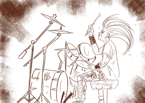 siriurei:anyway. i was pissed off so i sketched a punk/metal band of butches.