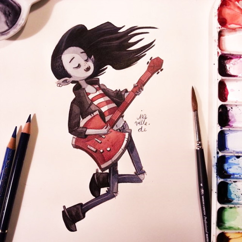 iraville:  I painted a little Watercolor Adventure Time Fanart: Marceline the Vampire Queen in my style. ^_^ Plus WIP Video   Marceline in watercolors by @iraville