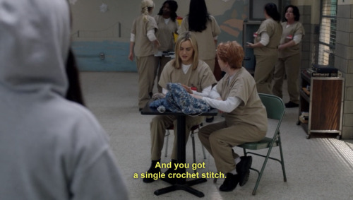 juststitched:Spotted! Here’s some more crochet action from Orange is the New Black. If you mis