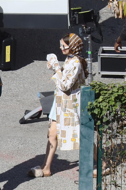 First images of Lily Collins filming the second season of Emily In Paris, In France, May 3rd.