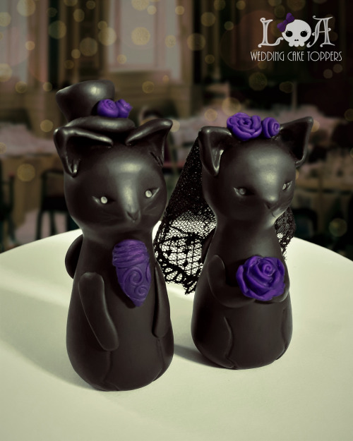 Gothic Black Cat Wedding Cake Toppers
