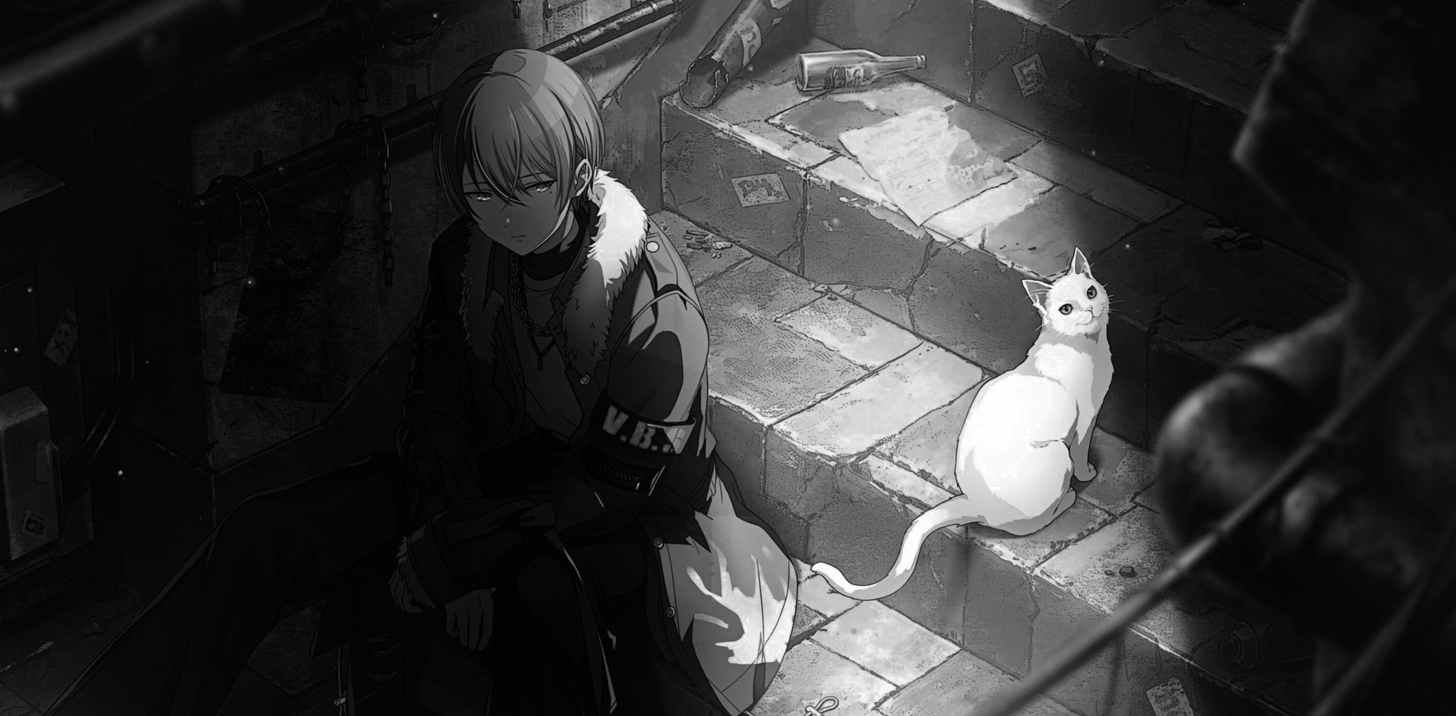 Toya Aoyagi's An Honest Stomach card but in black and white and darker.