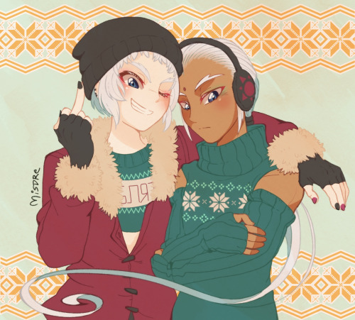 misdre:my half of a ship art exchange with @stroblitz, boris and garland in some fluffy winter cloth