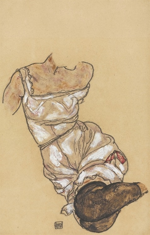 thunderstruck9:Egon Schiele (Austrian, 1890-1918), Weiblicher Torso in Unterwäsche und schwarzen Str