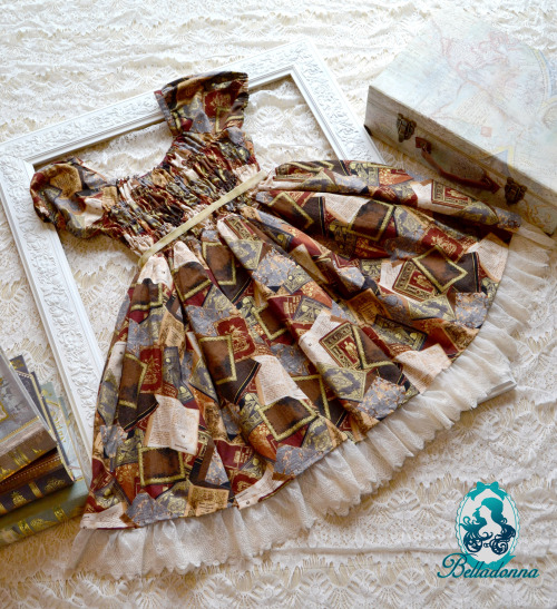 To the Library OP  “This dress is made with a rich book fabric with ivory lace accents. It fea