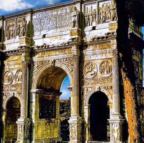 The Arch of Constantine is a triumphal Arch in Rome, situated between the Colosseum and The Palatine