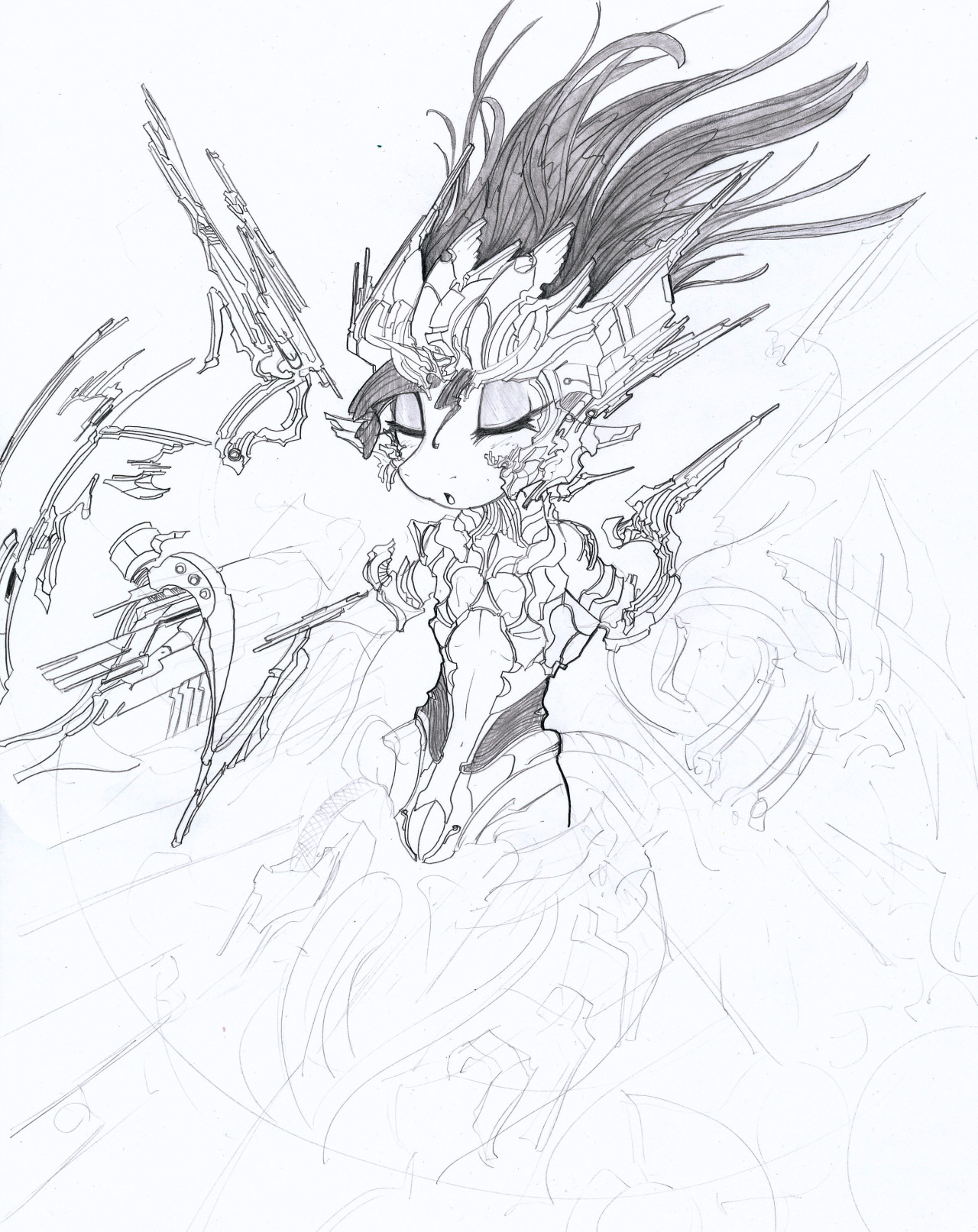 Unfinished Mech Rarity pencil work.