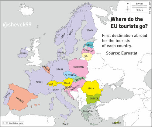 mapsontheweb: Where do European tourists go? First destination abroad for each country. Gyerekk&eacu