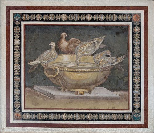 honorthegods:Mosaic of the Doves Composed entirely of marble cubes, 2nd century CE, based on an orig