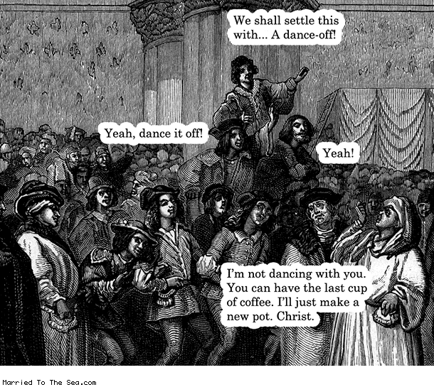 marriedtotheseacomics:  Settle with a dance off. From Married To The Sea.