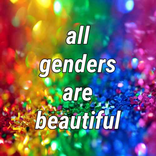 genderqueerpositivity:(Image description: a background of rainbow glitter and white text that says &