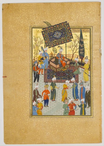 &ldquo;Khusrau Seated on his Throne&rdquo;, Folio 64 from a Khamsa (Quintet) of Nizami by Su