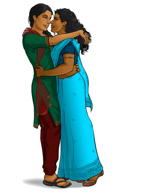 ileliberte:Indian lesbian OCs, for Femslash February, because I want more queer Indian ladies always :)Full size (900x1187)